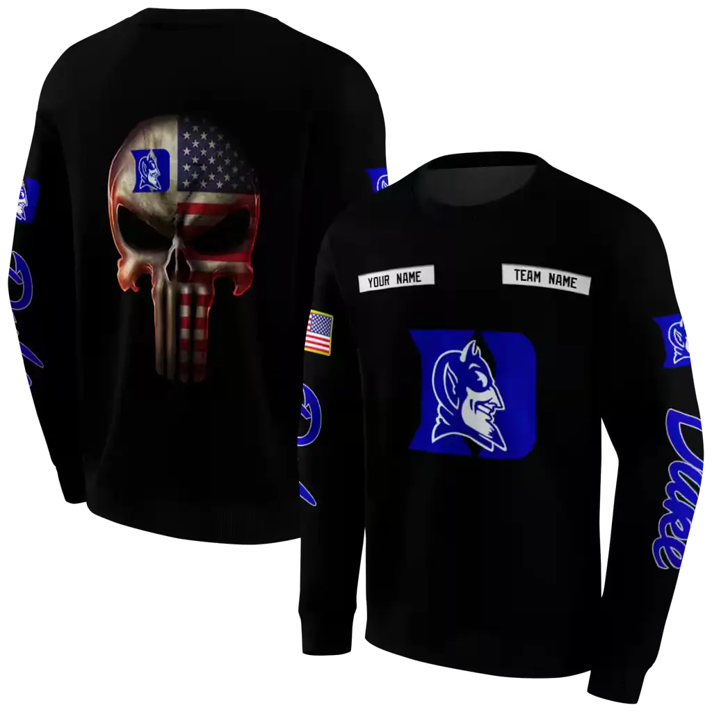 customized duke blue devils punisher skull black hoodie premium grade customized duke blue devils punisher skull black hoodie premium grade