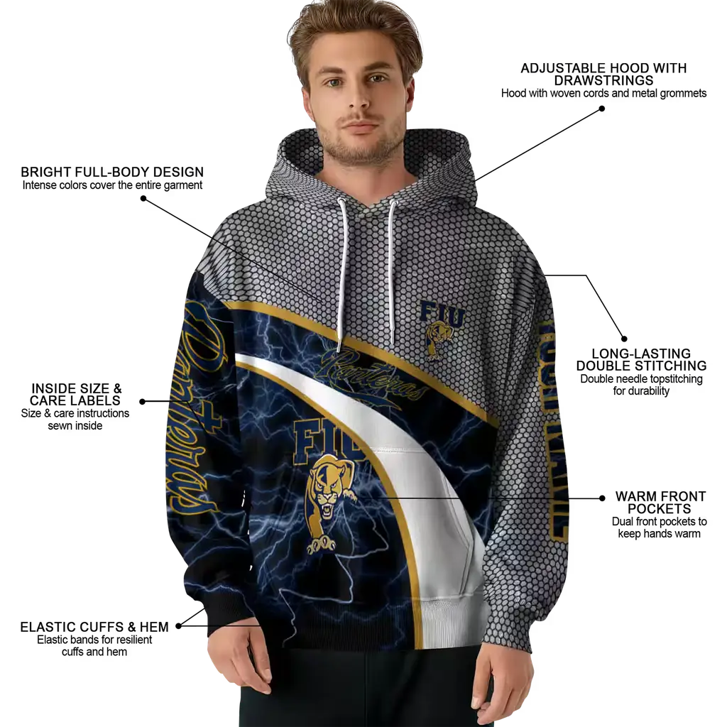 customized fiu panthers hexagonal mesh blue black gray hoodie latest model customized fiu panthers hexagonal mesh blue black gray hoodie latest model