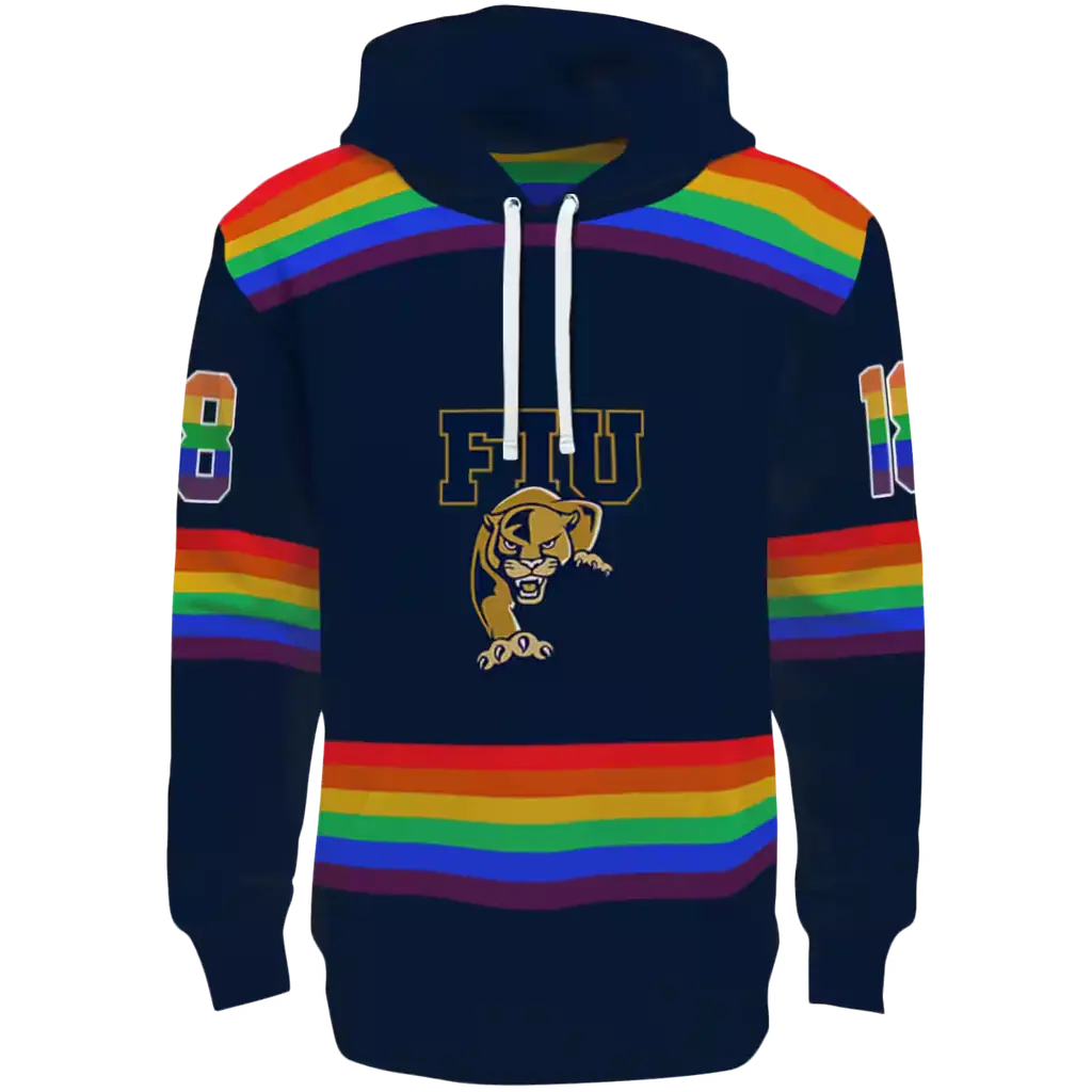 customized fiu panthers rainbow stripes blue hoodie best selling customized fiu panthers rainbow stripes blue hoodie best selling