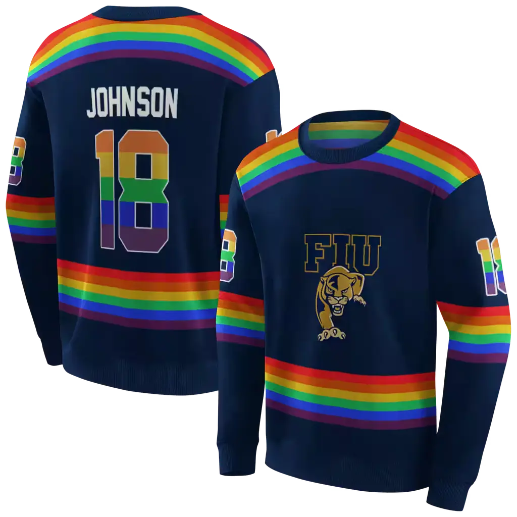 customized fiu panthers rainbow stripes blue hoodie premium grade customized fiu panthers rainbow stripes blue hoodie premium grade