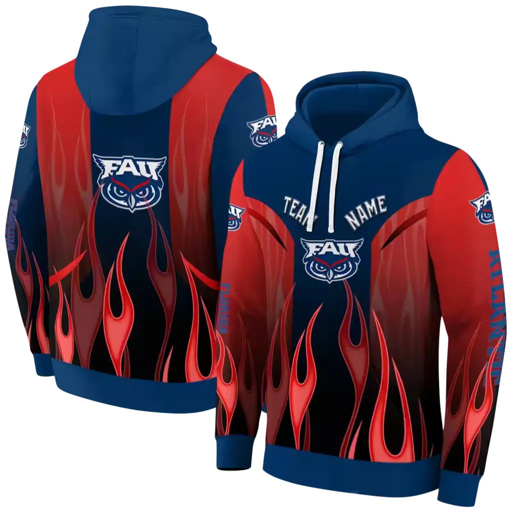 customized florida atlantic owls flame design blue hoodie fashion forward customized florida atlantic owls flame design blue hoodie fashion forward