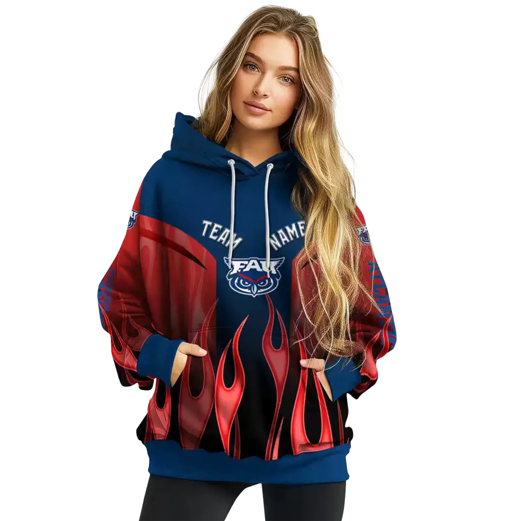 customized florida atlantic owls flame design blue hoodie high quality customized florida atlantic owls flame design blue hoodie high quality