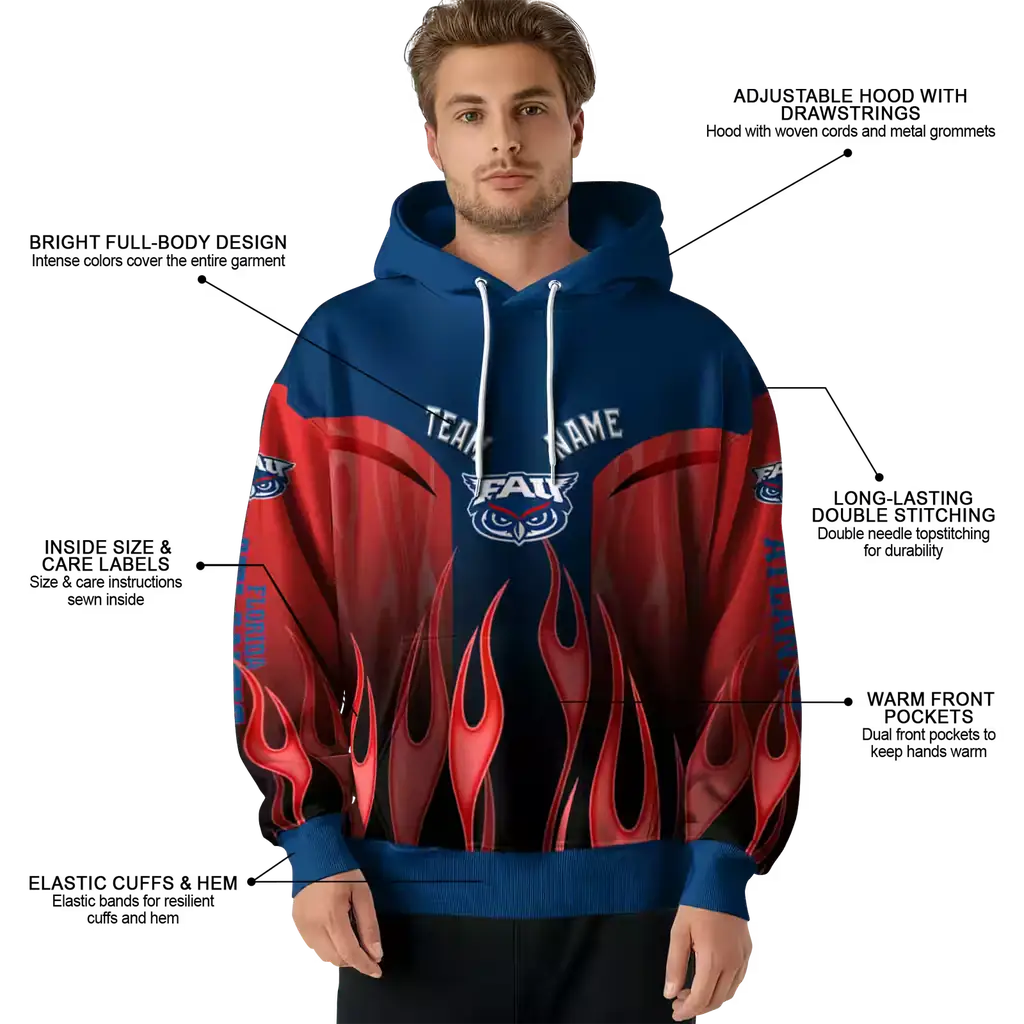 customized florida atlantic owls flame design blue hoodie latest model customized florida atlantic owls flame design blue hoodie latest model