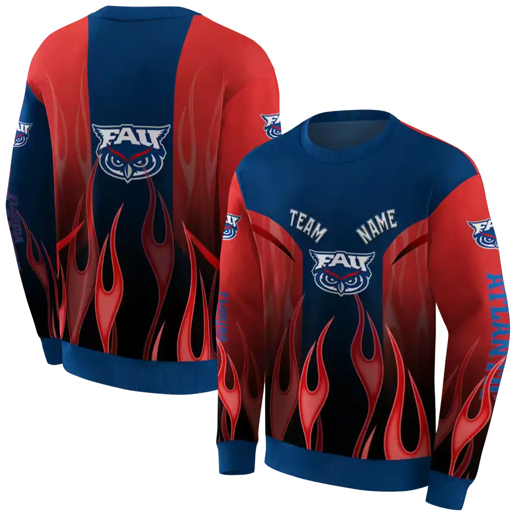 customized florida atlantic owls flame design blue hoodie premium grade customized florida atlantic owls flame design blue hoodie premium grade