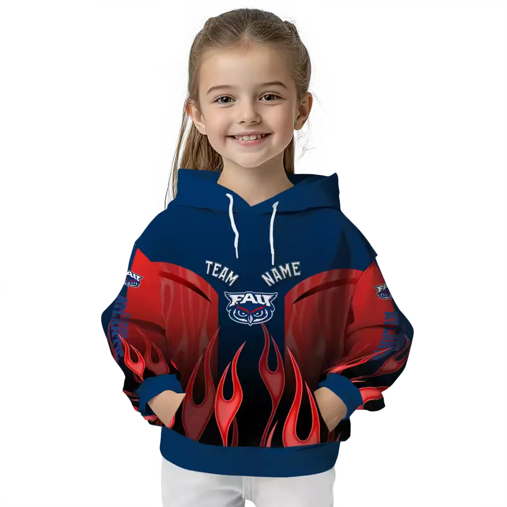 customized florida atlantic owls flame design blue hoodie top rated customized florida atlantic owls flame design blue hoodie top rated