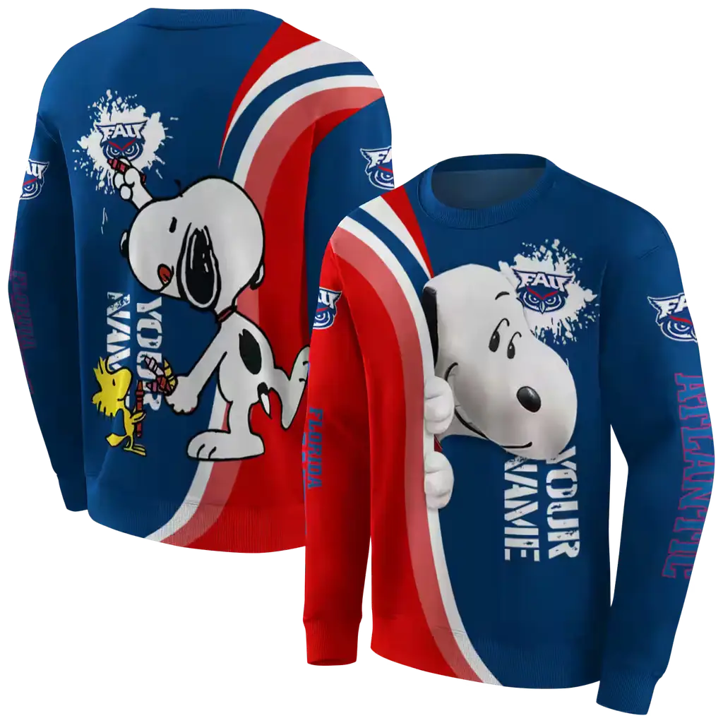customized florida atlantic owls peeking snoopy blue hoodie premium grade customized florida atlantic owls peeking snoopy blue hoodie premium grade