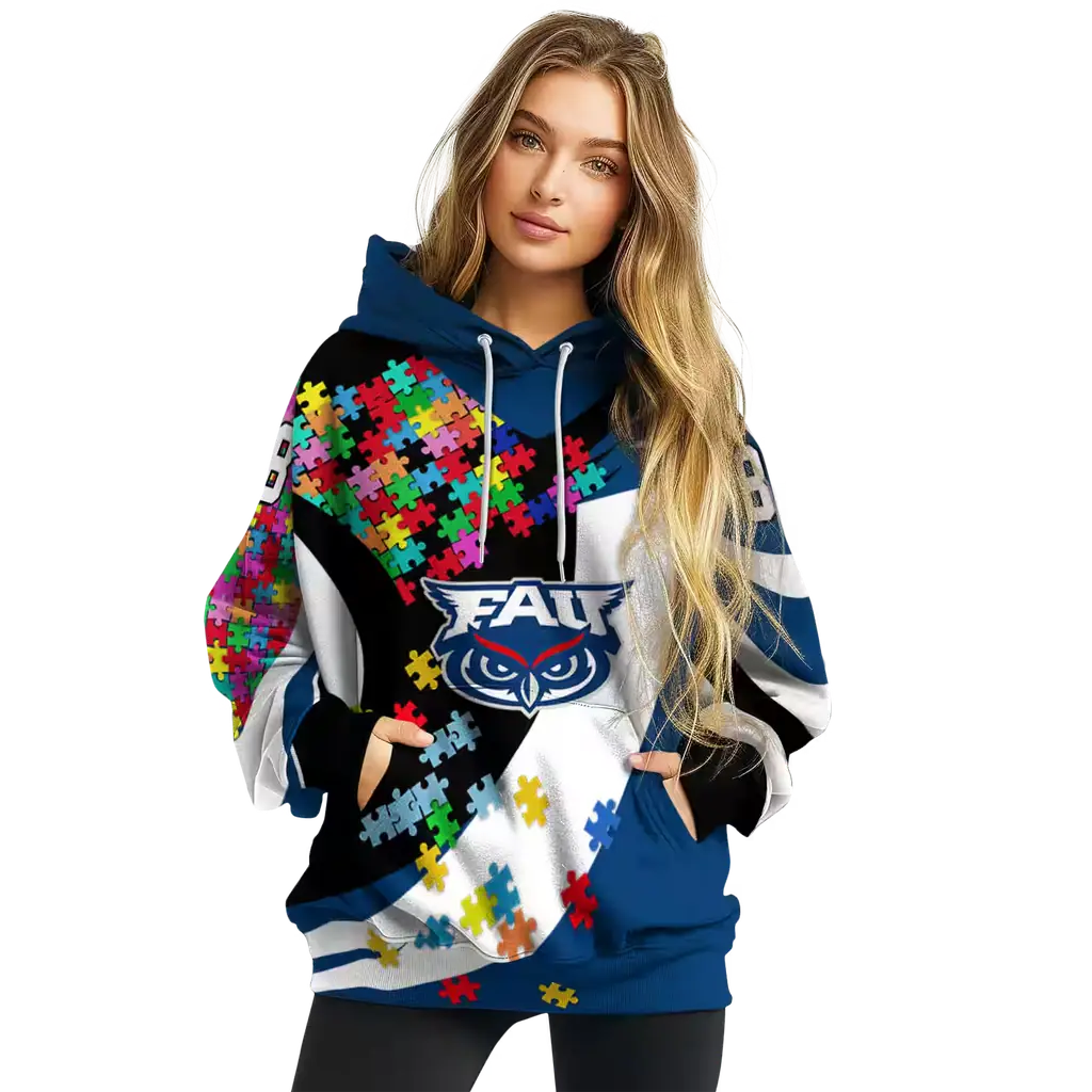 customized florida atlantic owls puzzle pieces blue hoodie high quality customized florida atlantic owls puzzle pieces blue hoodie high quality