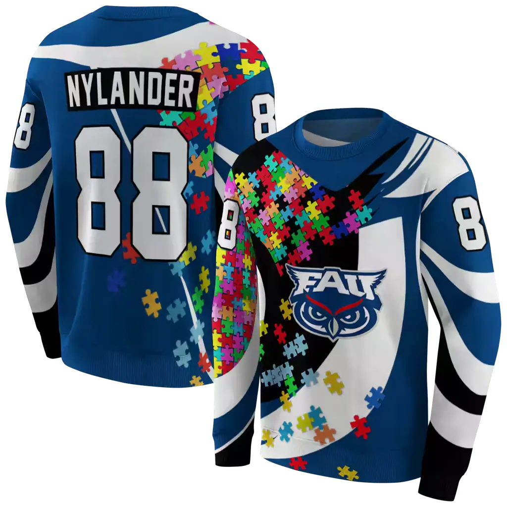 customized florida atlantic owls puzzle pieces blue hoodie premium grade customized florida atlantic owls puzzle pieces blue hoodie premium grade