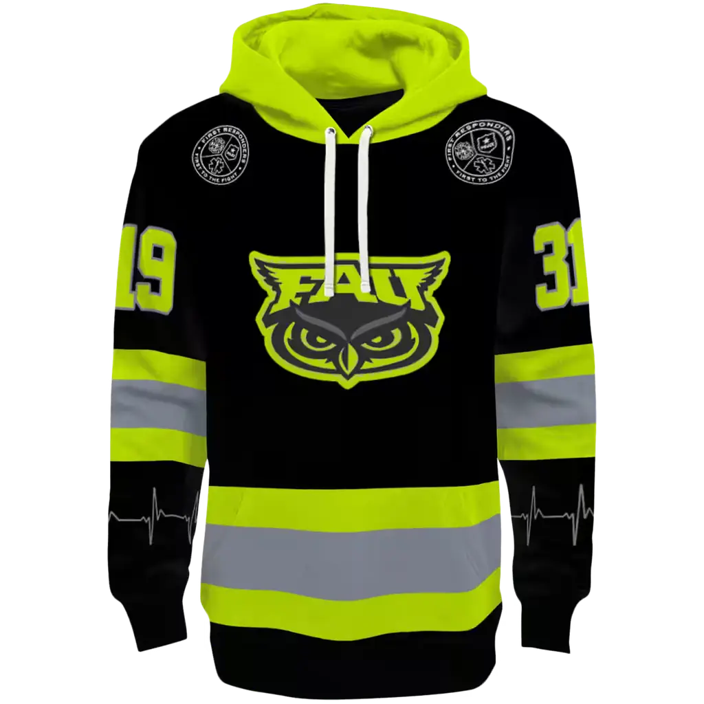 customized florida atlantic owls safety motif black neon green hoodie best selling customized florida atlantic owls safety motif black neon green hoodie best selling