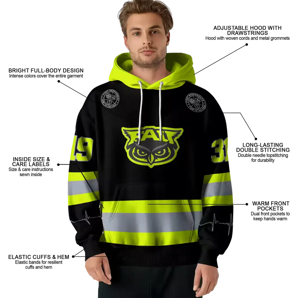 customized florida atlantic owls safety motif black neon green hoodie latest model customized florida atlantic owls safety motif black neon green hoodie latest model
