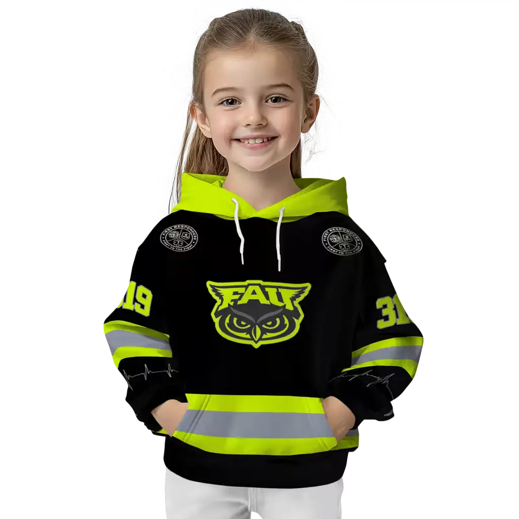 customized florida atlantic owls safety motif black neon green hoodie top rated customized florida atlantic owls safety motif black neon green hoodie top rated