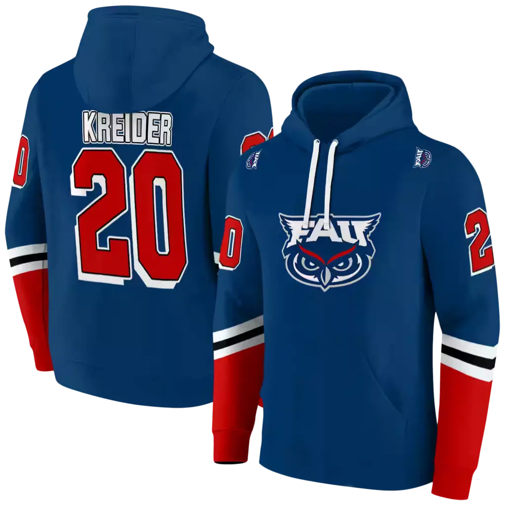 customized florida atlantic owls striped sleeves blue hoodie fashion forward customized florida atlantic owls striped sleeves blue hoodie fashion forward