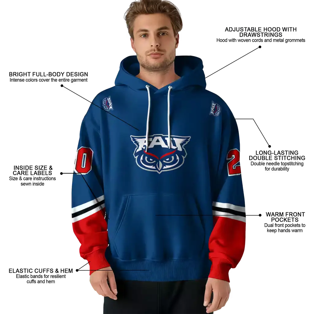 customized florida atlantic owls striped sleeves blue hoodie latest model customized florida atlantic owls striped sleeves blue hoodie latest model