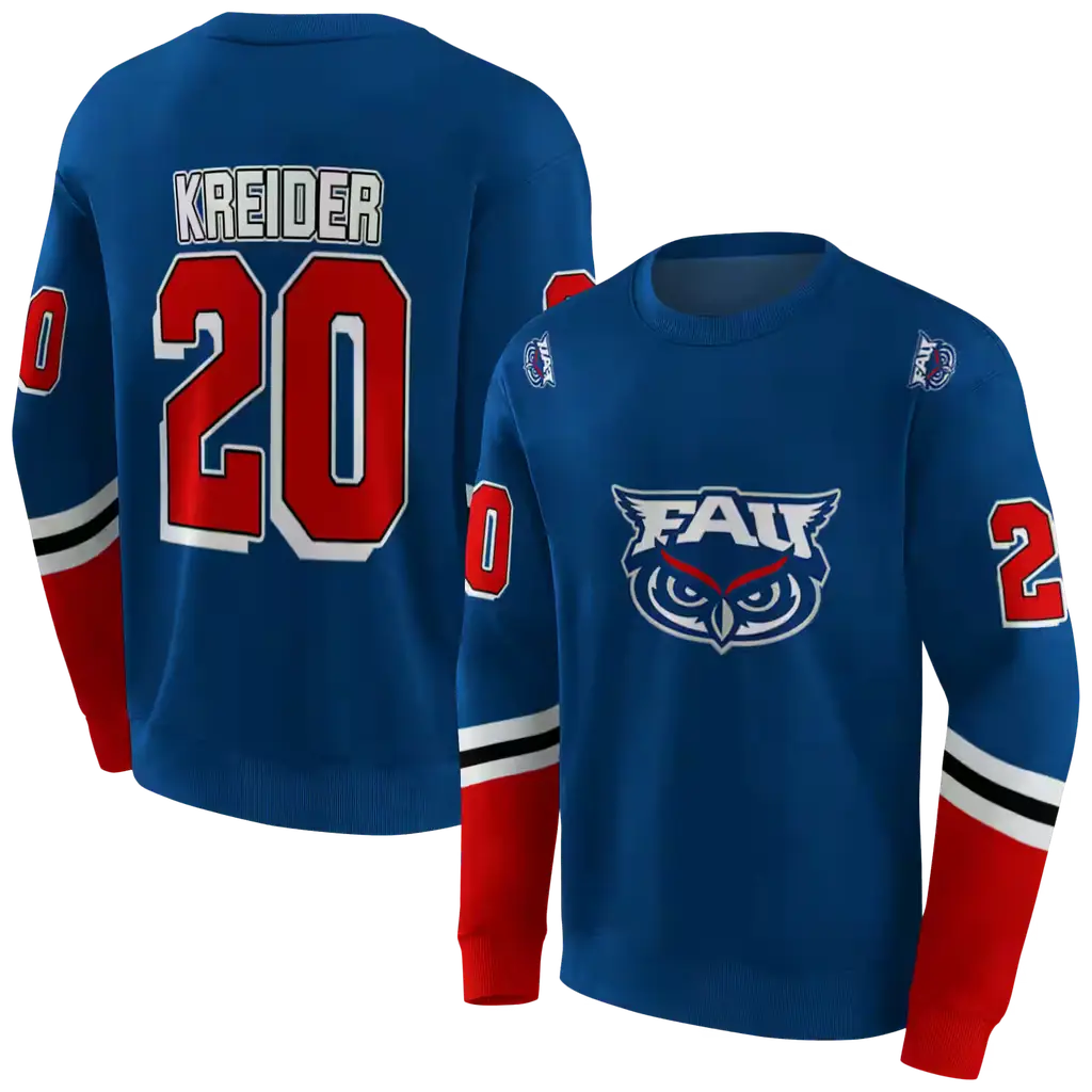 customized florida atlantic owls striped sleeves blue hoodie premium grade customized florida atlantic owls striped sleeves blue hoodie premium grade