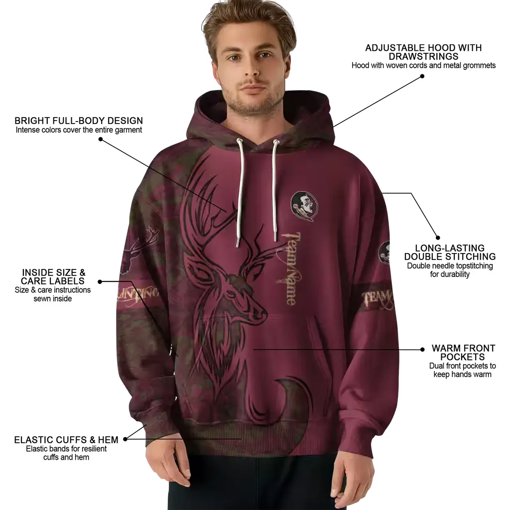 customized florida state seminoles deer silhouette garnet hoodie latest model customized florida state seminoles deer silhouette garnet hoodie latest model