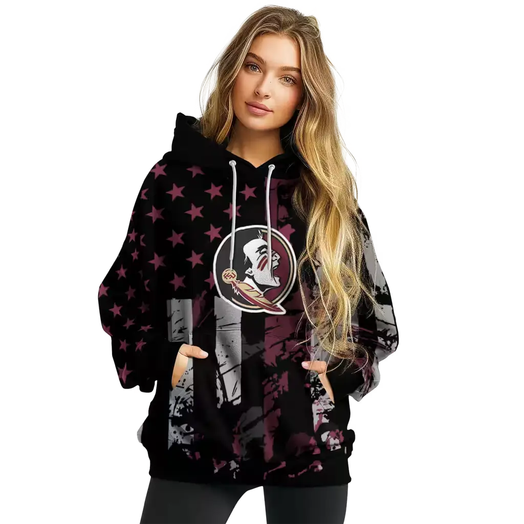 customized florida state seminoles distressed flag garnet black hoodie high quality customized florida state seminoles distressed flag garnet black hoodie high quality