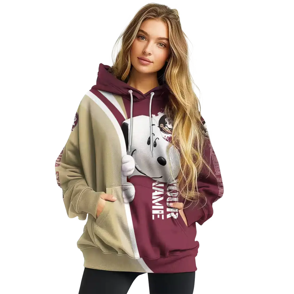 customized florida state seminoles peeking snoopy garnet hoodie high quality customized florida state seminoles peeking snoopy garnet hoodie high quality