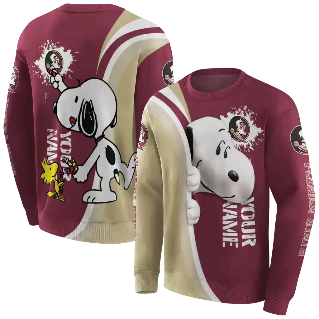 customized florida state seminoles peeking snoopy garnet hoodie premium grade customized florida state seminoles peeking snoopy garnet hoodie premium grade