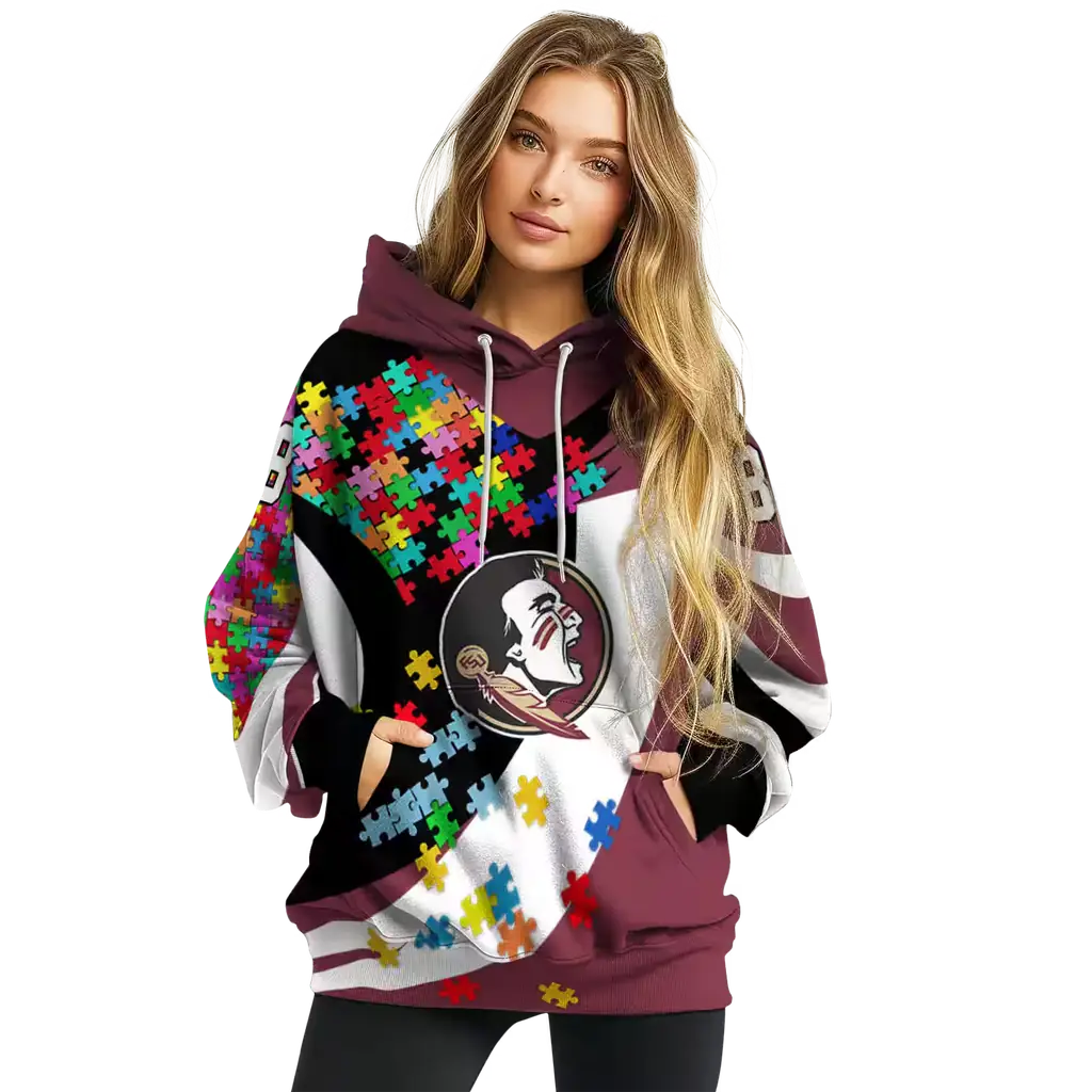 customized florida state seminoles puzzle pieces garnet hoodie high quality customized florida state seminoles puzzle pieces garnet hoodie high quality