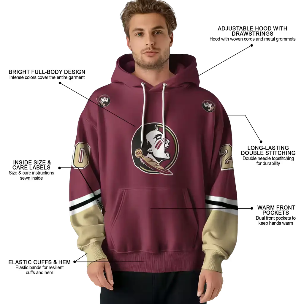 customized florida state seminoles striped sleeves garnet hoodie latest model customized florida state seminoles striped sleeves garnet hoodie latest model