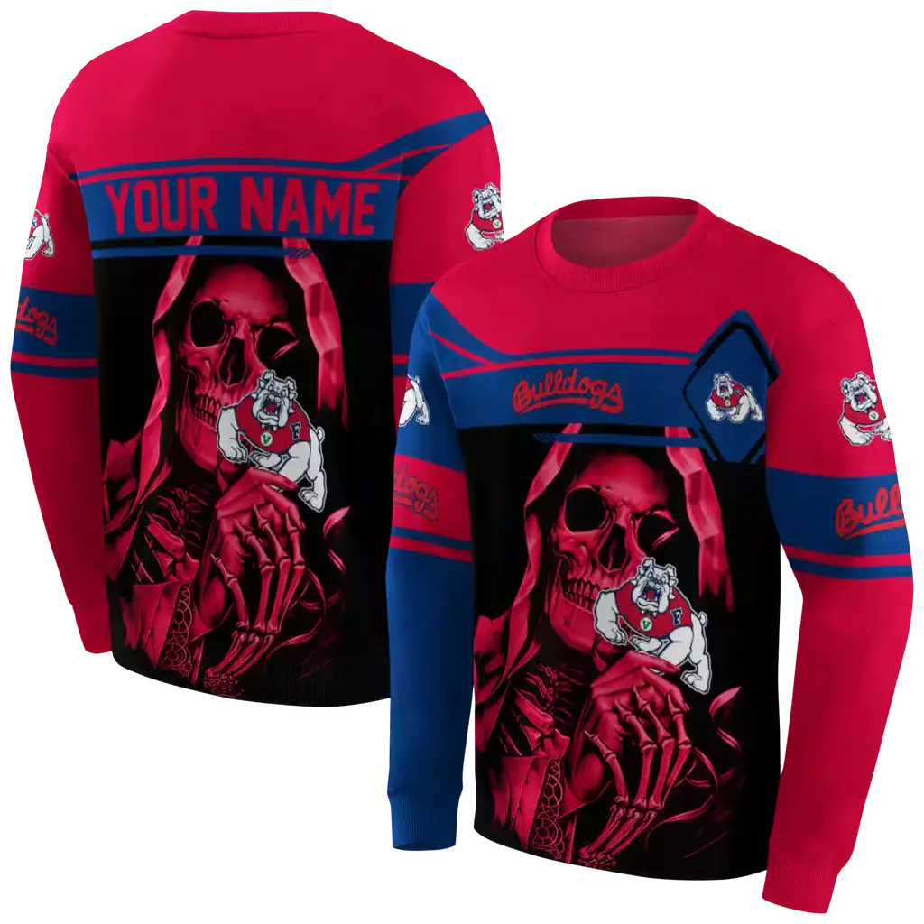 customized fresno state bulldogs grim reaper red black hoodie premium grade customized fresno state bulldogs grim reaper red black hoodie premium grade