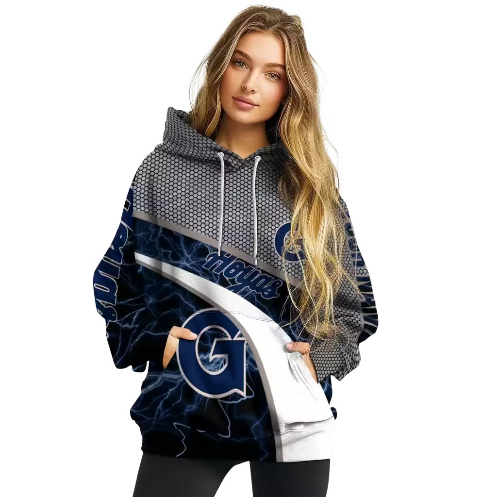 customized georgetown hoyas hexagonal mesh blue black gray hoodie high quality customized georgetown hoyas hexagonal mesh blue black gray hoodie high quality