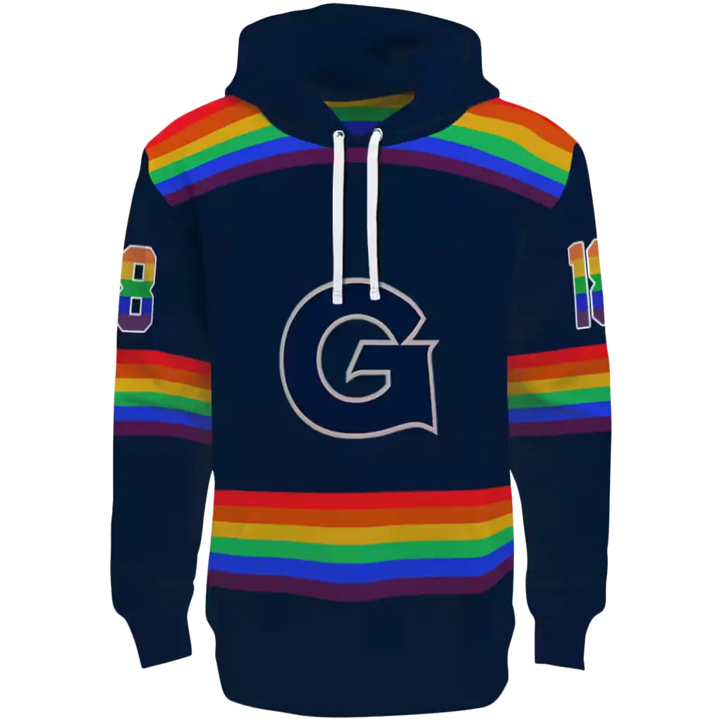 customized georgetown hoyas rainbow stripes blue hoodie best selling customized georgetown hoyas rainbow stripes blue hoodie best selling