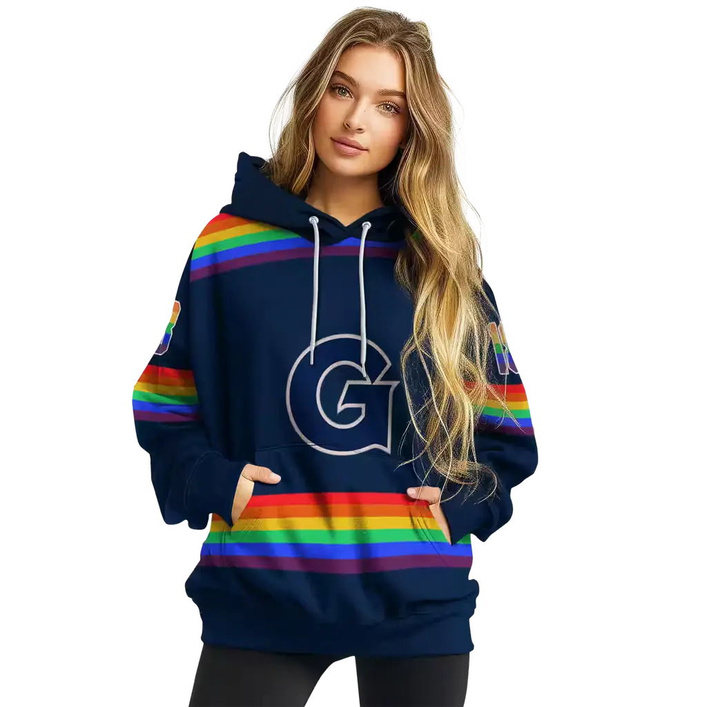 customized georgetown hoyas rainbow stripes blue hoodie high quality customized georgetown hoyas rainbow stripes blue hoodie high quality