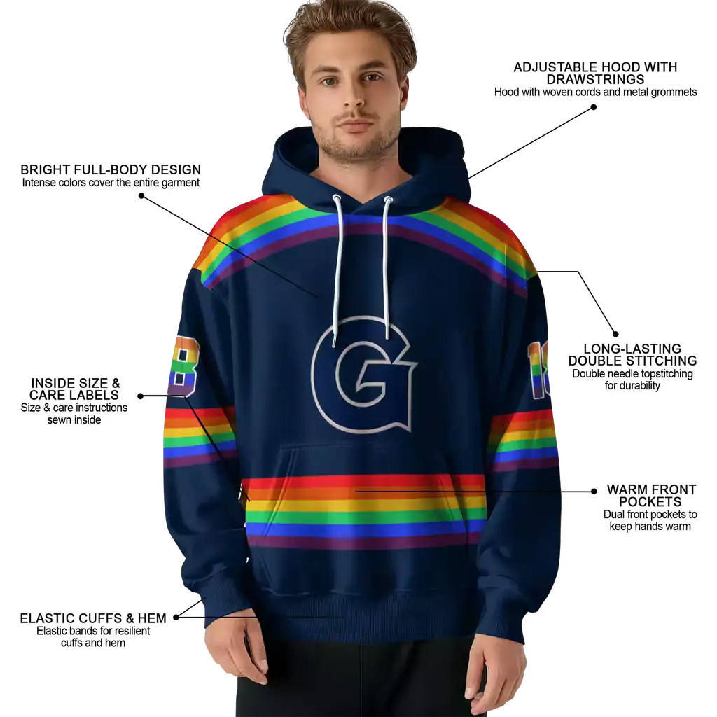 customized georgetown hoyas rainbow stripes blue hoodie latest model customized georgetown hoyas rainbow stripes blue hoodie latest model