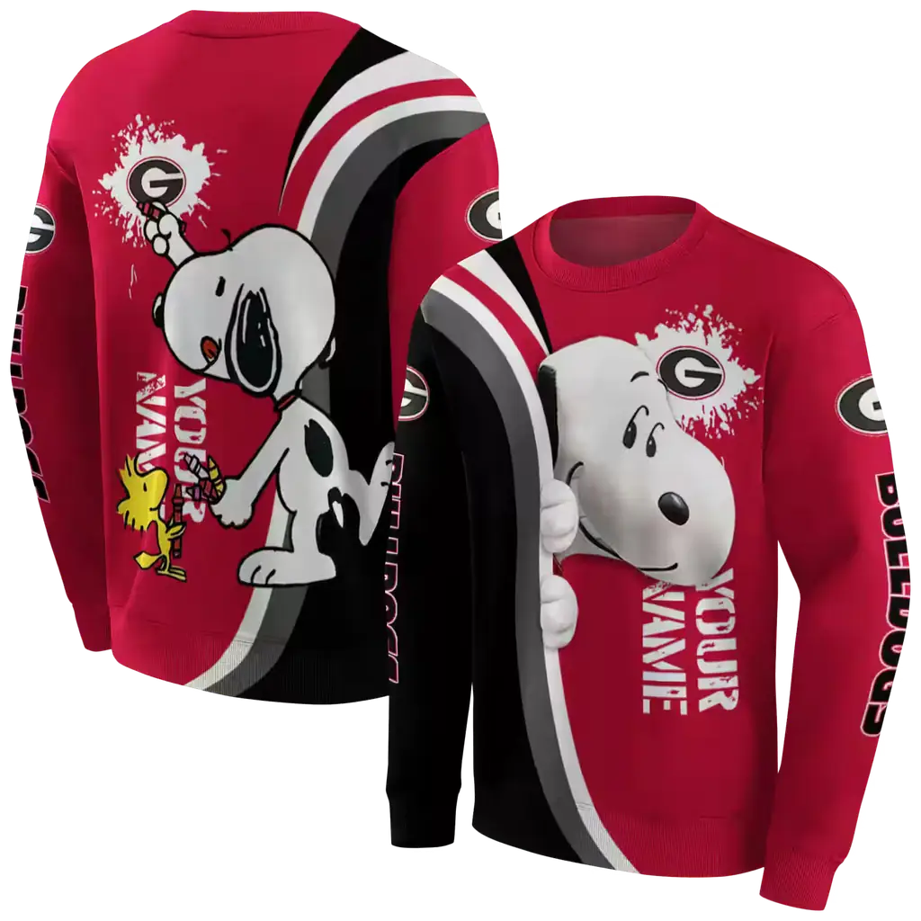 customized georgia bulldogs peeking snoopy red hoodie premium grade customized georgia bulldogs peeking snoopy red hoodie premium grade