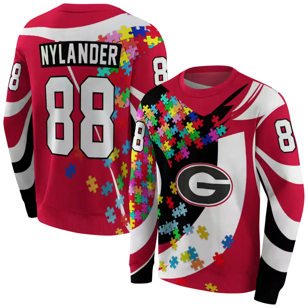 customized georgia bulldogs puzzle pieces red hoodie premium grade customized georgia bulldogs puzzle pieces red hoodie premium grade