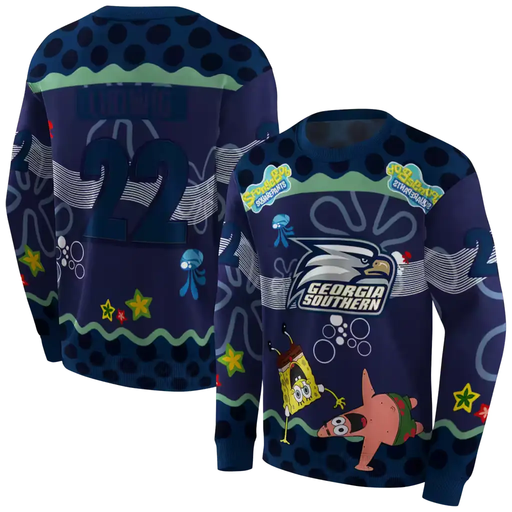 customized georgia southern eagles spongebob patrick star blue navy hoodie premium grade customized georgia southern eagles spongebob patrick star blue navy hoodie premium grade
