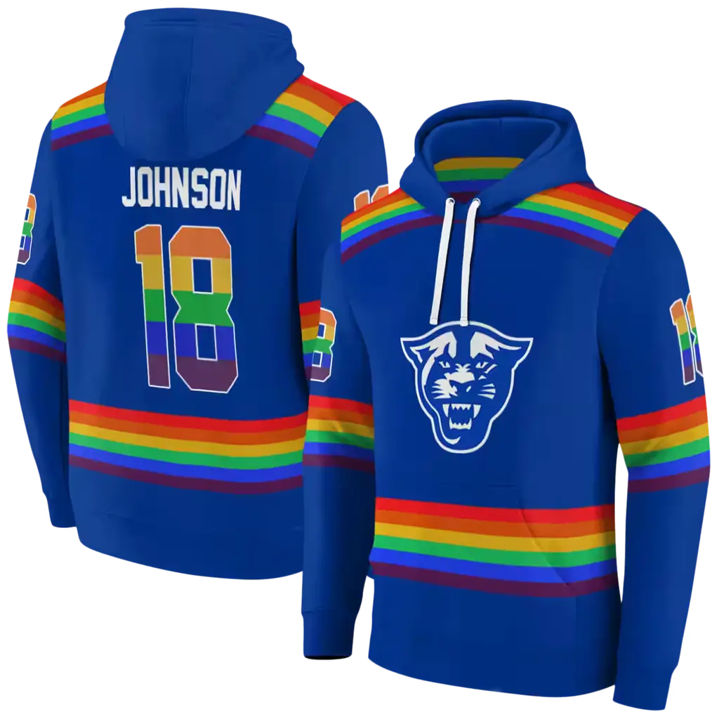 customized georgia state panthers rainbow stripes blue hoodie fashion forward customized georgia state panthers rainbow stripes blue hoodie fashion forward