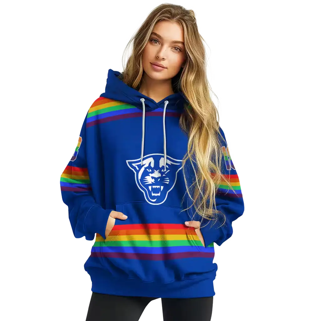 customized georgia state panthers rainbow stripes blue hoodie high quality customized georgia state panthers rainbow stripes blue hoodie high quality
