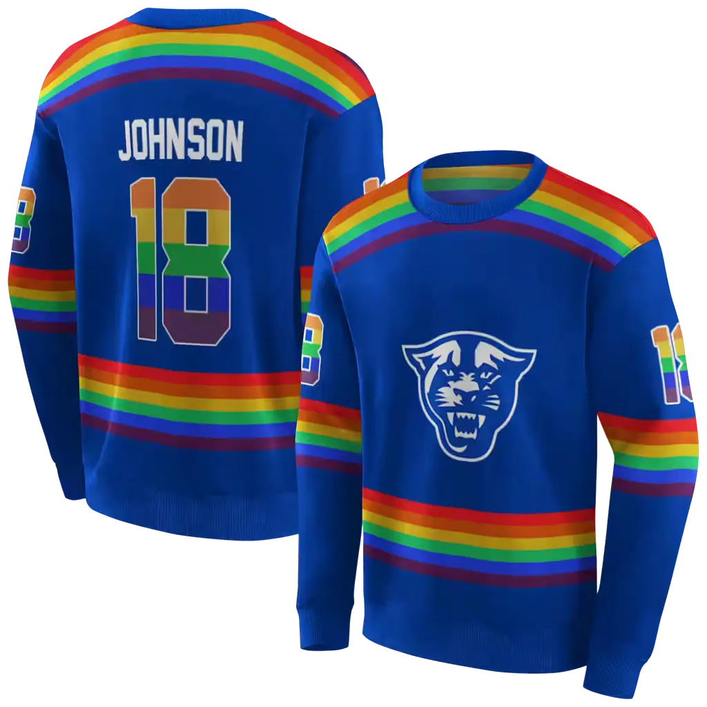 customized georgia state panthers rainbow stripes blue hoodie premium grade customized georgia state panthers rainbow stripes blue hoodie premium grade