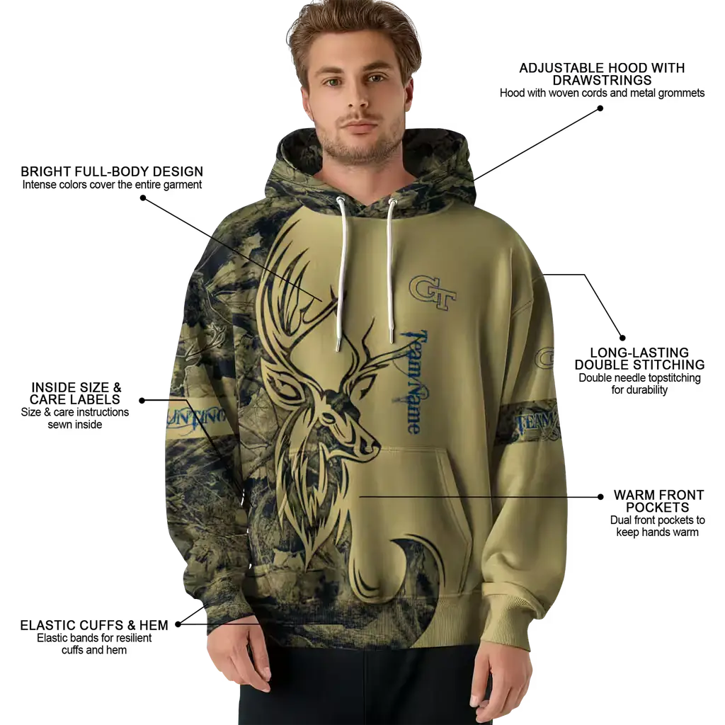 customized georgia tech yellow jackets deer silhouette gold hoodie latest model customized georgia tech yellow jackets deer silhouette gold hoodie latest model