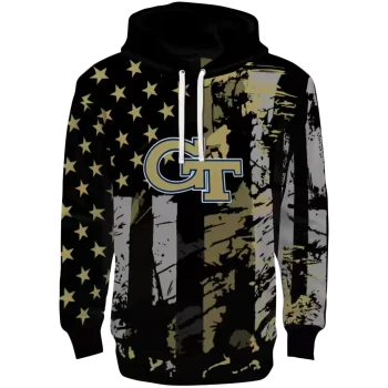 customized georgia tech yellow jackets distressed flag gold black hoodie best selling
