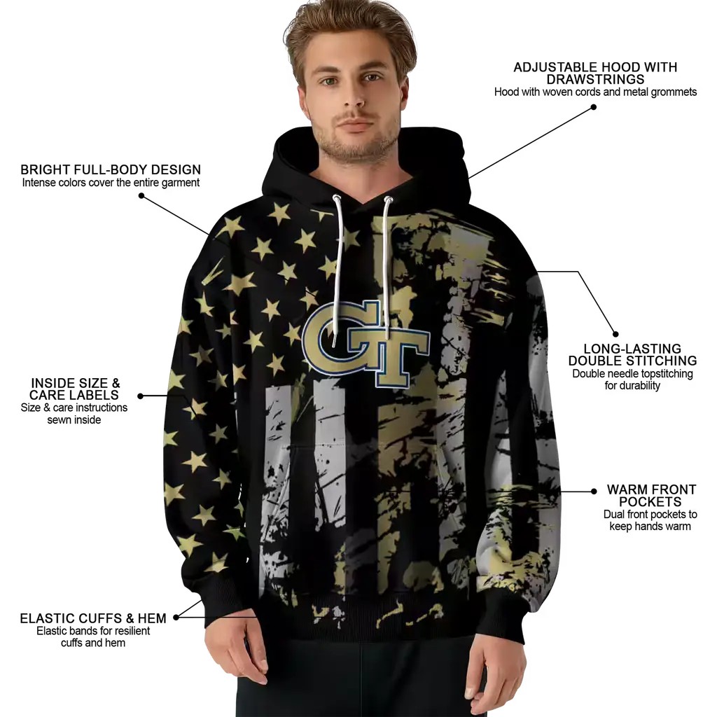 customized georgia tech yellow jackets distressed flag gold black hoodie latest model customized georgia tech yellow jackets distressed flag gold black hoodie latest model