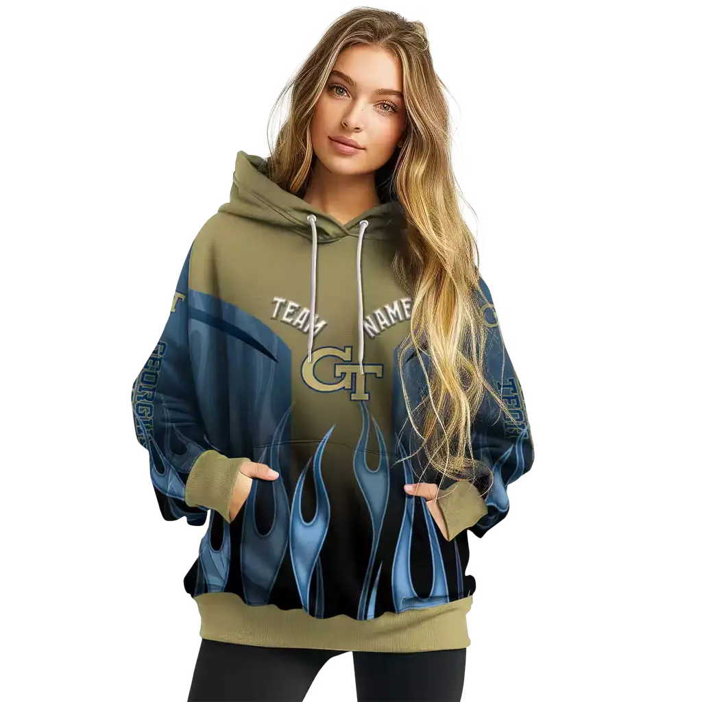 customized georgia tech yellow jackets flame design gold hoodie high quality customized georgia tech yellow jackets flame design gold hoodie high quality