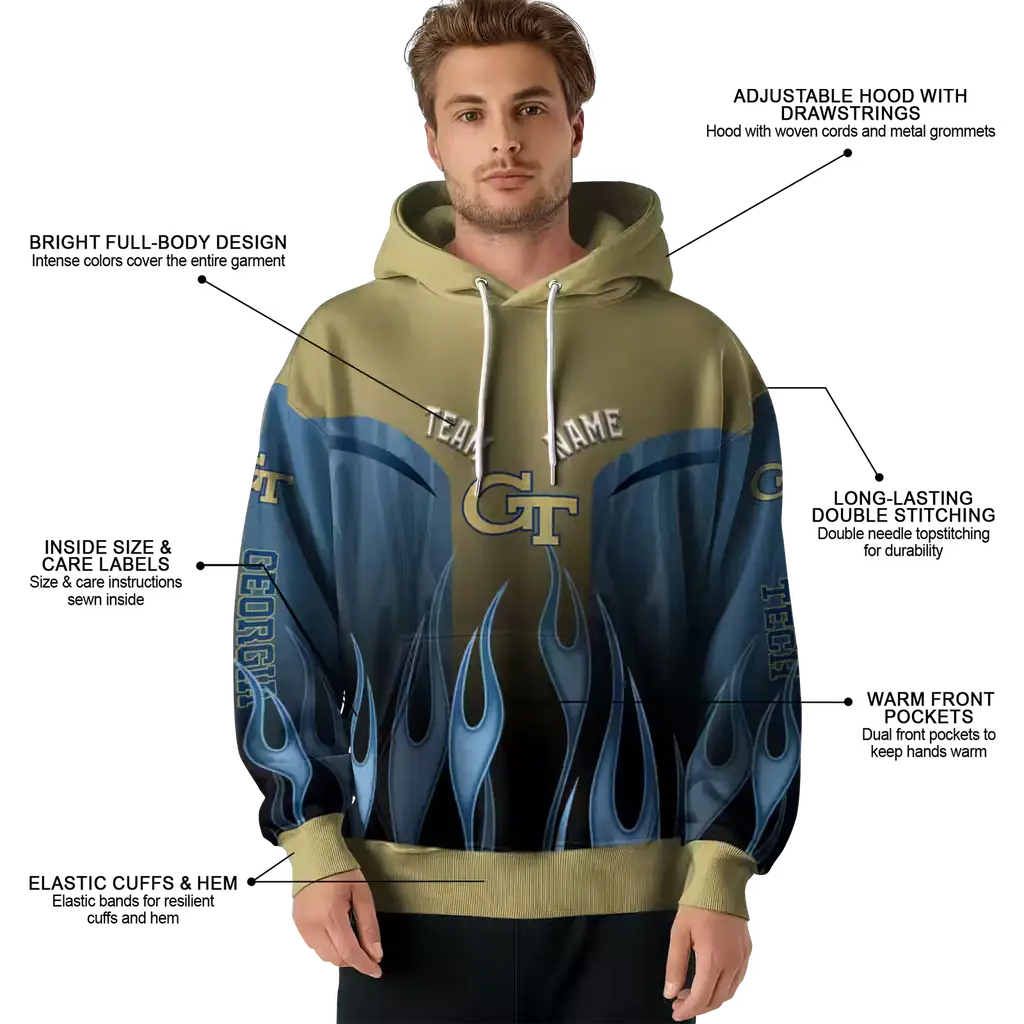 customized georgia tech yellow jackets flame design gold hoodie latest model customized georgia tech yellow jackets flame design gold hoodie latest model