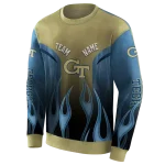 customized georgia tech yellow jackets flame design gold hoodie best selling