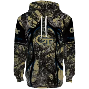 customized georgia tech yellow jackets hunting theme gold black hoodie best selling