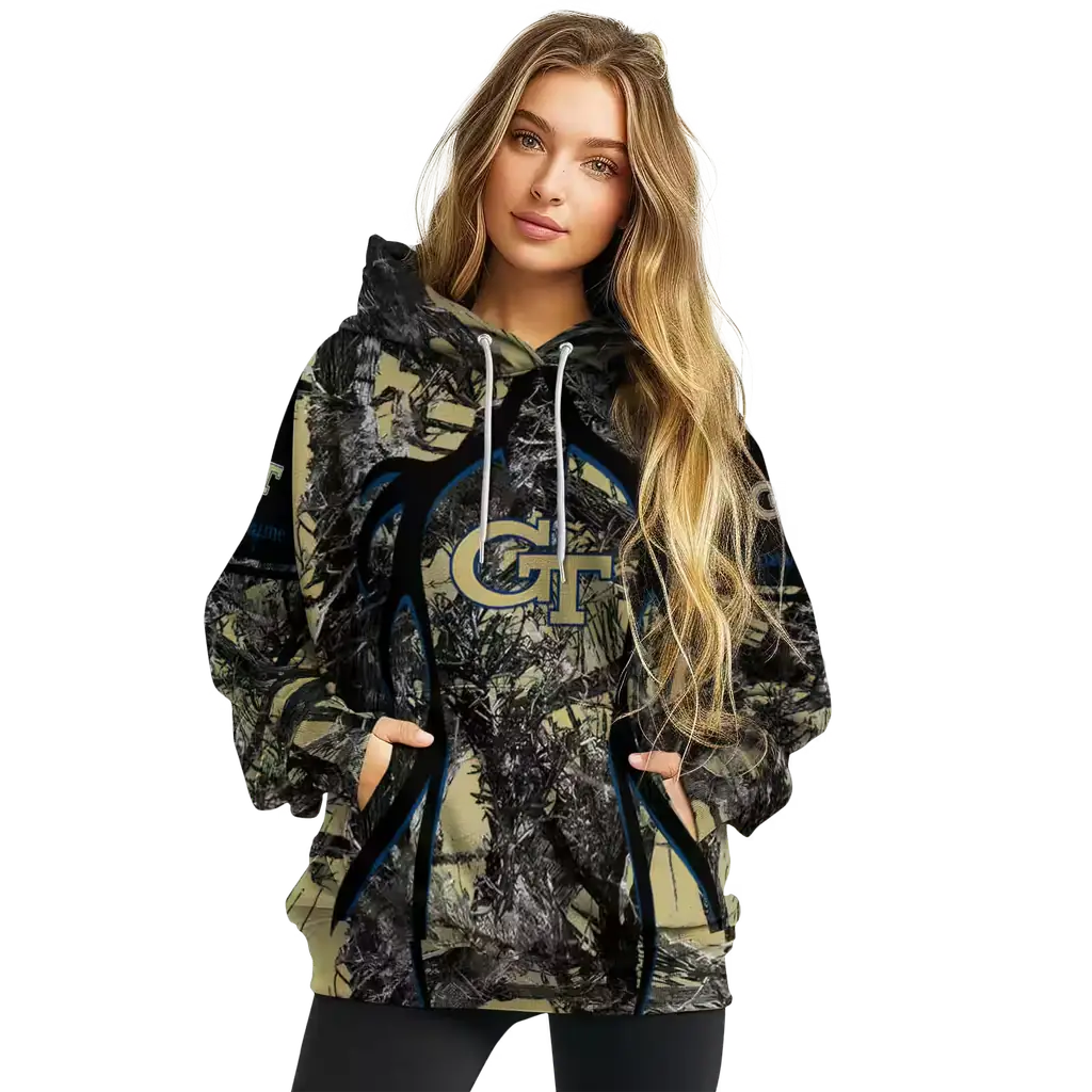 customized georgia tech yellow jackets hunting theme gold black hoodie high quality customized georgia tech yellow jackets hunting theme gold black hoodie high quality
