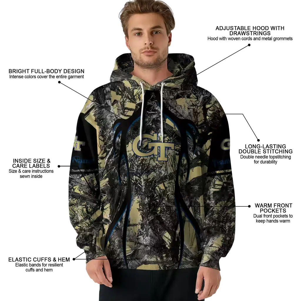 customized georgia tech yellow jackets hunting theme gold black hoodie latest model customized georgia tech yellow jackets hunting theme gold black hoodie latest model