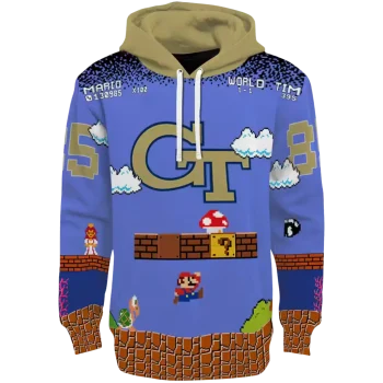 customized georgia tech yellow jackets mario blue black hoodie best selling