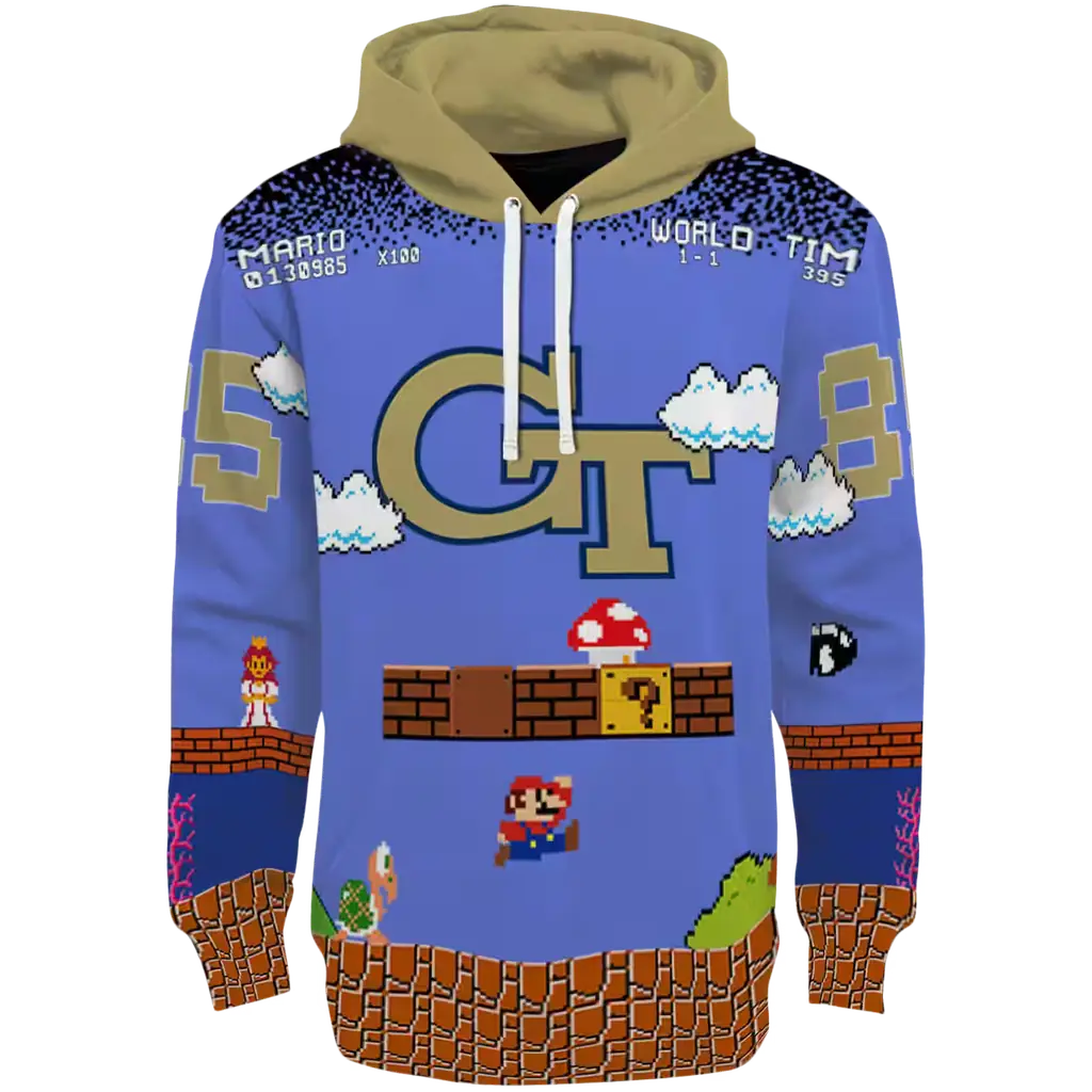 customized georgia tech yellow jackets mario blue black hoodie best selling customized georgia tech yellow jackets mario blue black hoodie best selling