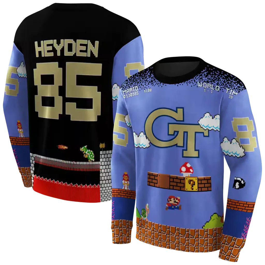 customized georgia tech yellow jackets mario blue black hoodie premium grade customized georgia tech yellow jackets mario blue black hoodie premium grade