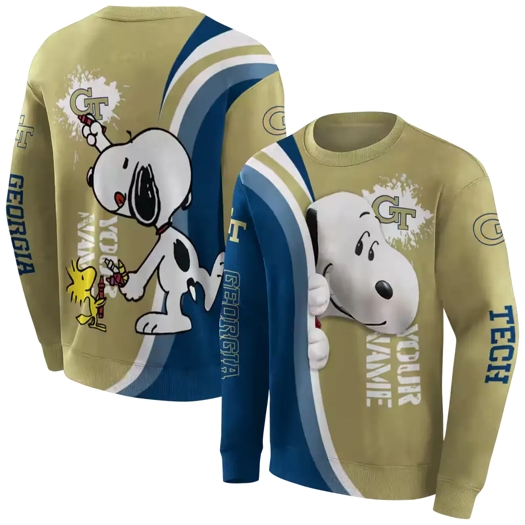 customized georgia tech yellow jackets peeking snoopy gold hoodie premium grade customized georgia tech yellow jackets peeking snoopy gold hoodie premium grade
