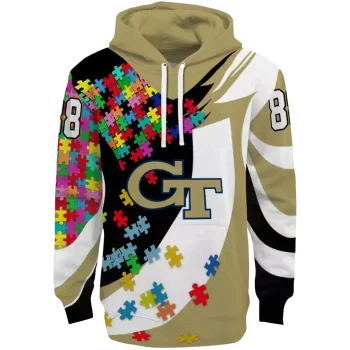 customized georgia tech yellow jackets puzzle pieces gold hoodie best selling