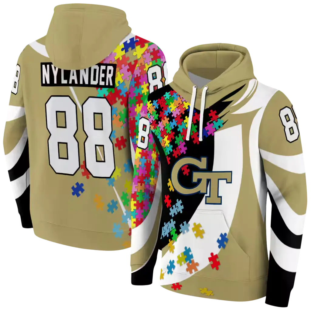 customized georgia tech yellow jackets puzzle pieces gold hoodie fashion forward customized georgia tech yellow jackets puzzle pieces gold hoodie fashion forward